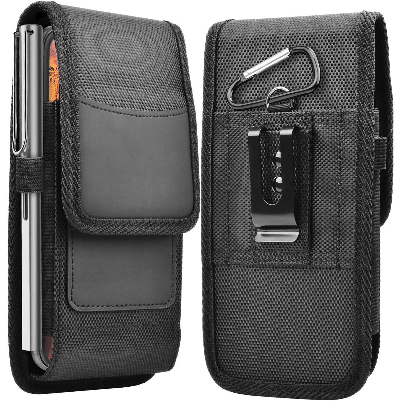Takfox Phone Holster for Samsung Galaxy S25 Ultra S24 Plus S23 S22 S21 FE S20 Note 20 A35 A16 A23 A15 A51 A71, Moto G Stylus 5G Nylon Cell Phone Belt Clip Holster Carrying Pouch w Card Holder,Black
