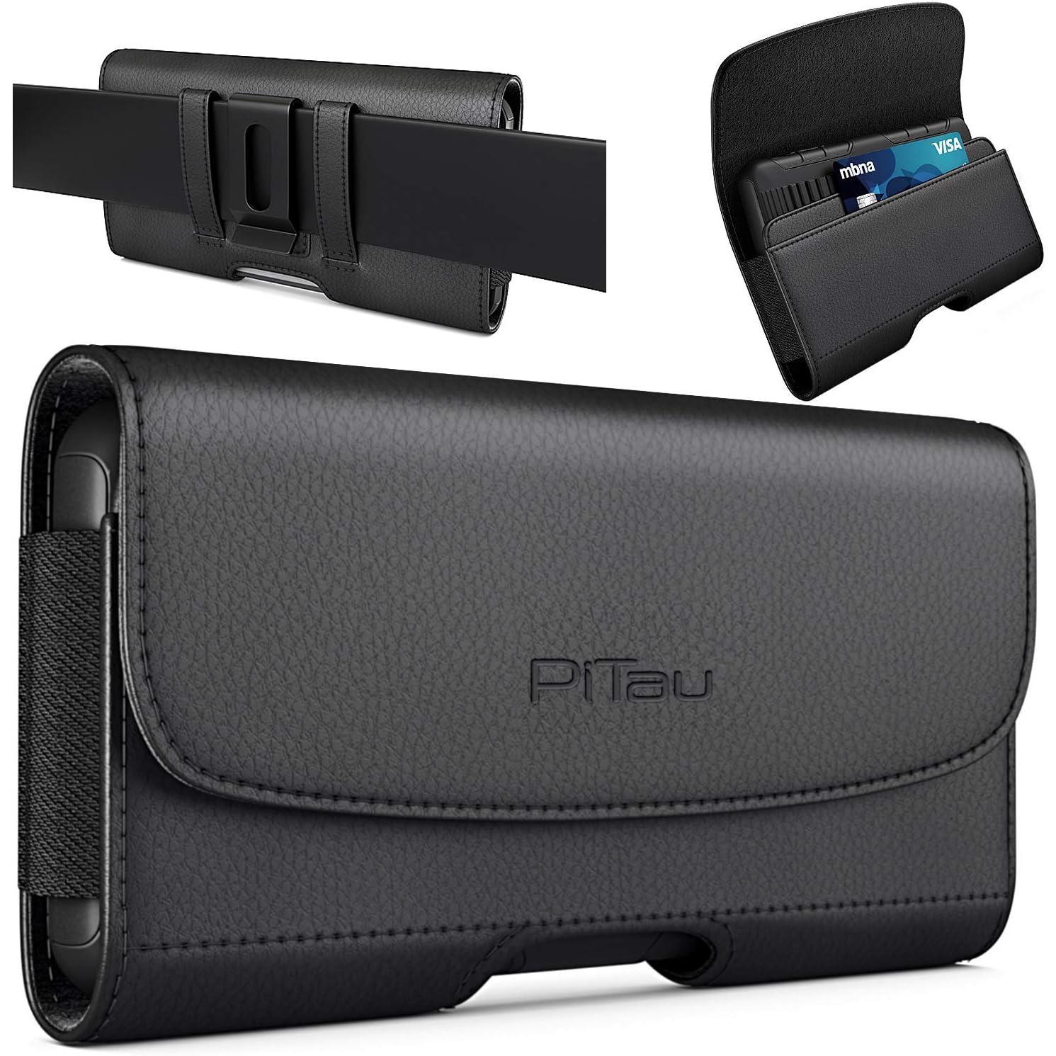 Case for Large iPhone Plus, Pro Max 16 15 14 13 12 11 Xs, Samsung Galaxy S25+ S24+ S23+ S22+ S21+, Cell Phone Belt Holster Clip, ID Card Holder Pouch, Fits Otterbox Case - Black