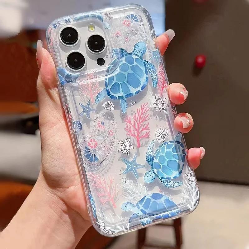 Summer Ocean Turtle Dolphin Phone Case For Samsung S25 S24 S23 S22 S21 S20 S10 FE Note20 Note10 Plus Ultra Lite 5G Clear Cover-CoolChinaGoods