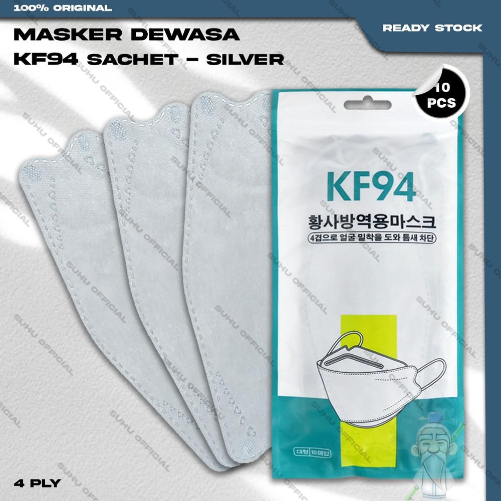 Masker KF94 SACHET 4Ply isi 10Pcs Warna Silver KF 94 4 Ply Earloop Surgical Mask - 94SACHET SILVER