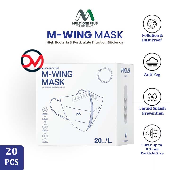 Masker Multi One Plus M-Wing Mask Earloop 4ply  isi 20pcs - M-WING HITAM L