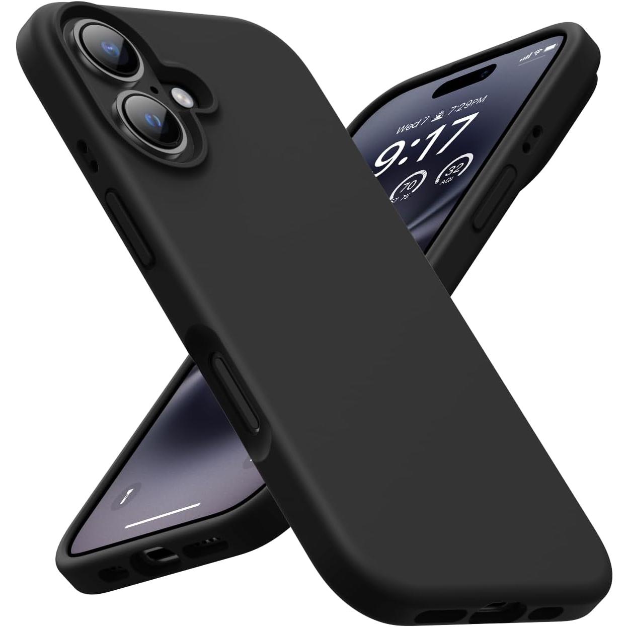 OuXul Designed for iPhone 16 Case,Shockproof Liquid Silicone Protective Phone Case with Soft Anti-Scratch Microfiber Lining Ultra Slim Drop Protection Phone Cover 6.1 inch(Black)