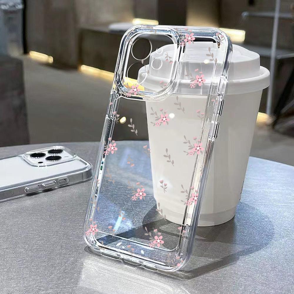 Transparent Flower Phone Case For iPhone 11 Case for iPhone 13 15 14 12 16 Pro Max 16e XR XS 7 8 SE Aesthetic Floral Cover Funda