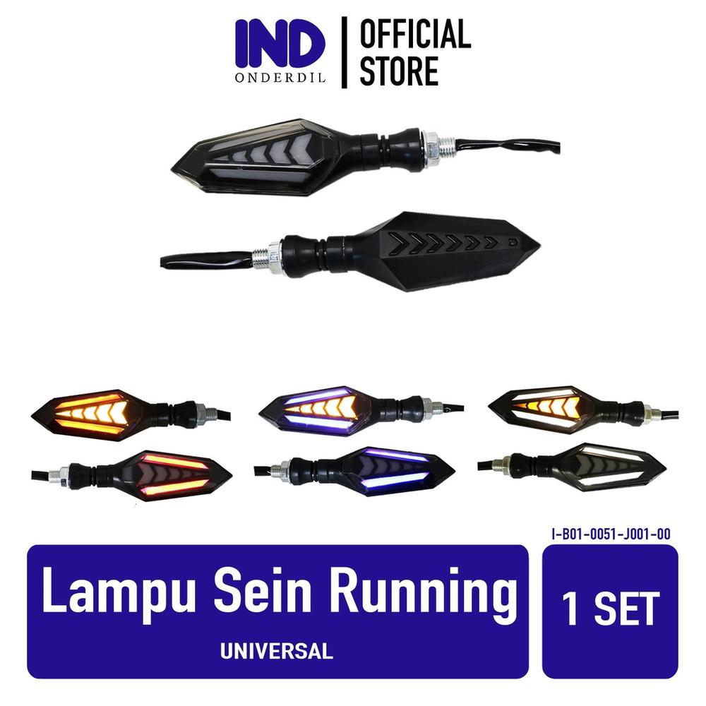 IND Onderdil Lampu Sein-Sen Motor LED Running-Runing-Lari-Panah Lancip 2 Sisi-Warna Universal Motor Vario-Vixion-CB150-MegaPro-Verza-PCX-DLL - Merah, Standar