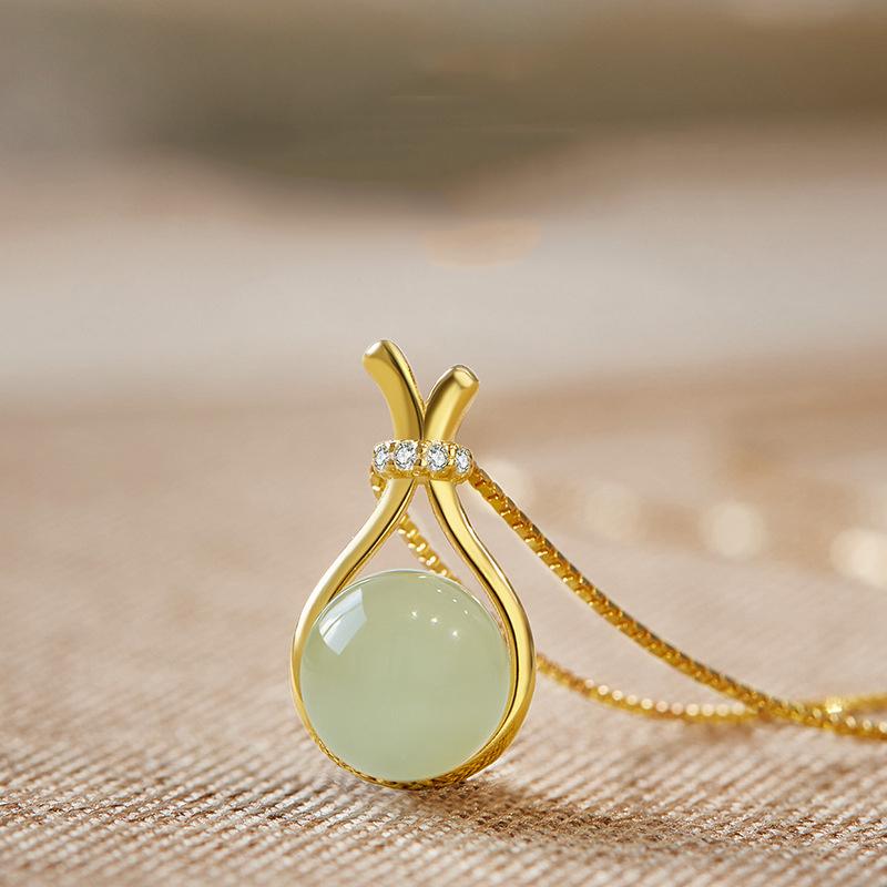 Collana con ciondolo portafortuna in giada dal temperamento semplice, da donna, in stile cinese, elegante, con catena, accessori per gioielli, regalo_voghion.com