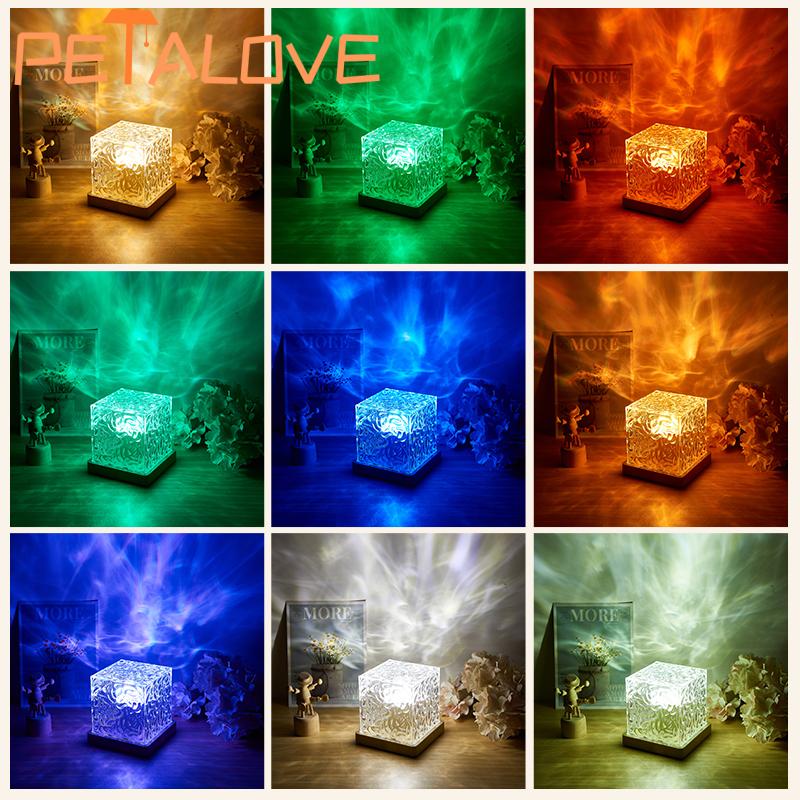 Dynamic Rotating Water Ripple Projector Night Light 16 Colors Flame Crystal Lamp for Living Room Study Bedroom Dynamic LED