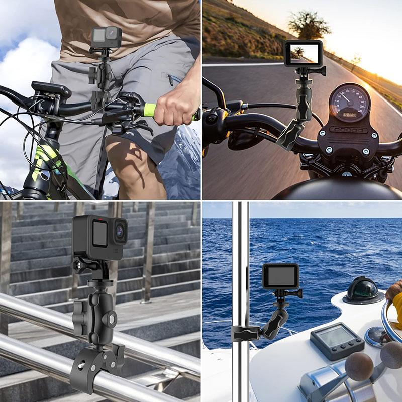 Motorcycle Bicycle Handlebar Clip Bracket For Insta360 X4 X3 X2 GoPro 12 11 10 SJCAM Selfie Stick Double Clip Monopod Mount_voghion.com