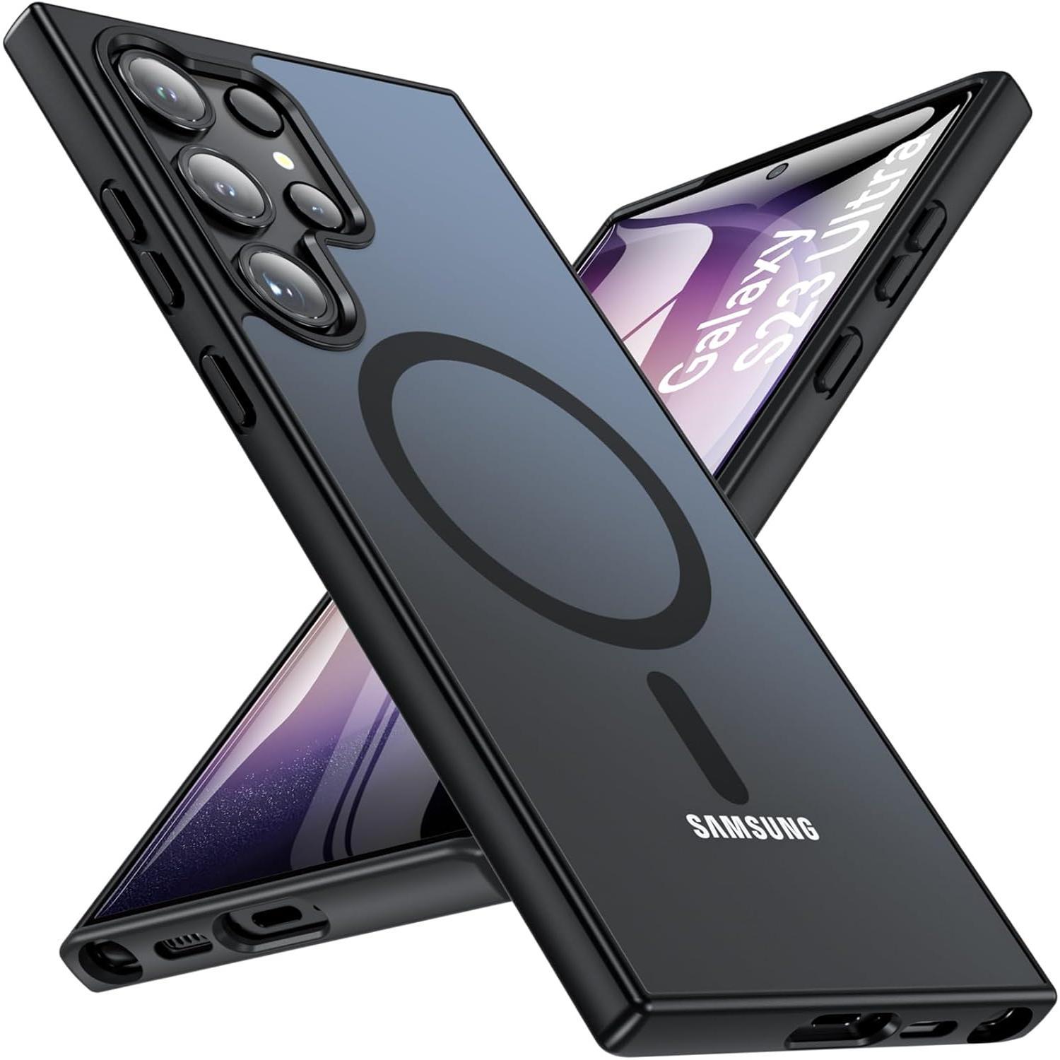 OWKEY for S23 Ultra Case 6.8'', Magnetic Samsung Galaxy S23 Ultra Case for Magsafe, [Shockproof Military] Translucent Back Slim Bumper Cover Phone Case Galaxy S23 Ultra Case, Black