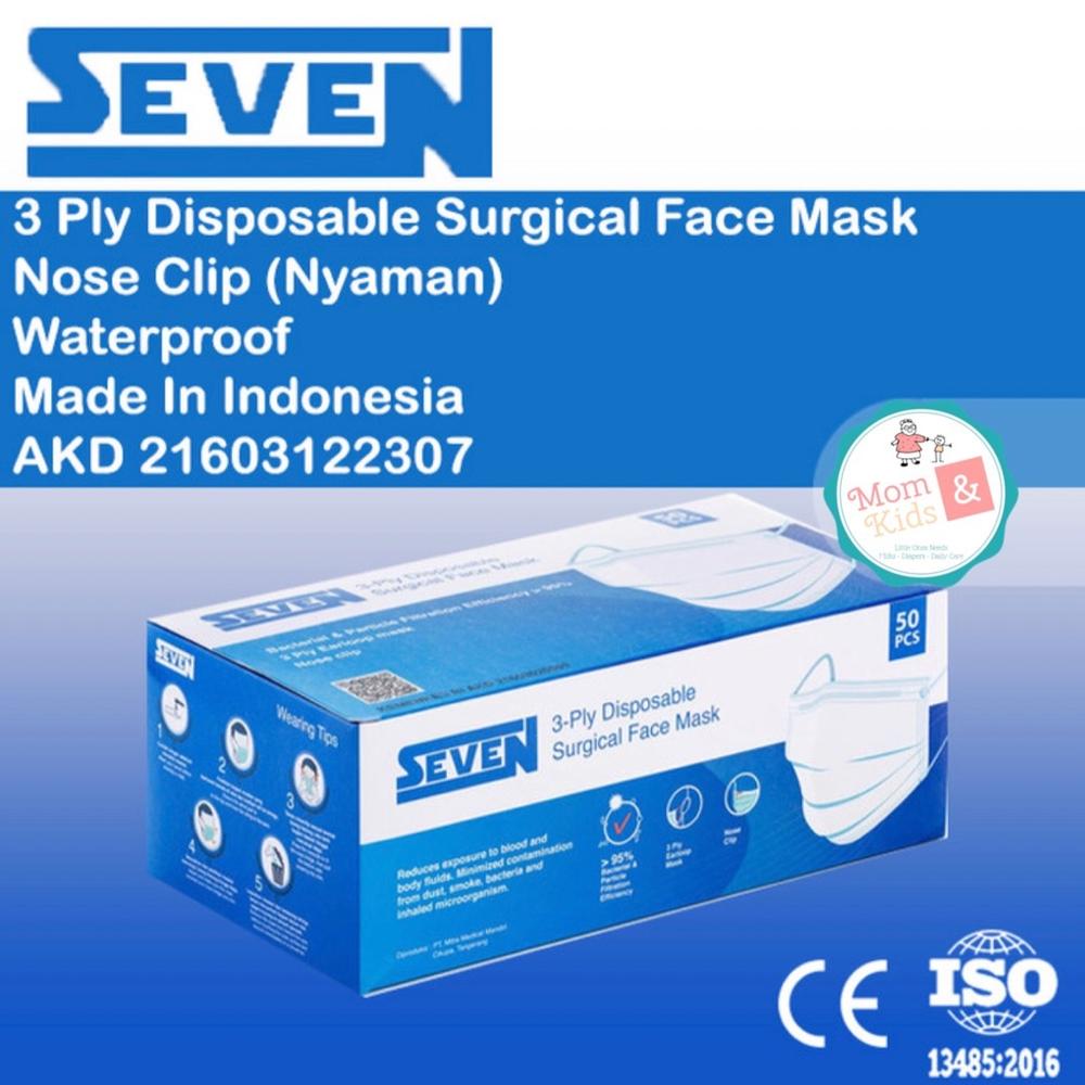 Masker Medis Seven Earloop 3Ply (50 pcs) | Masker Seven 3 Ply Mask - Biru Muda