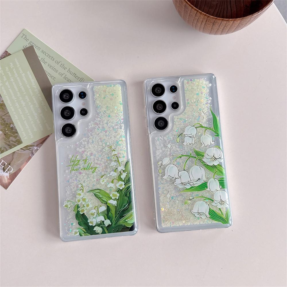 S25 Ultra Case Glow In The Dark Valley Lily Patterned Glitter Bling Soft Case For Samsung S24 Ultra S23 Plus S22 Luminous Cover