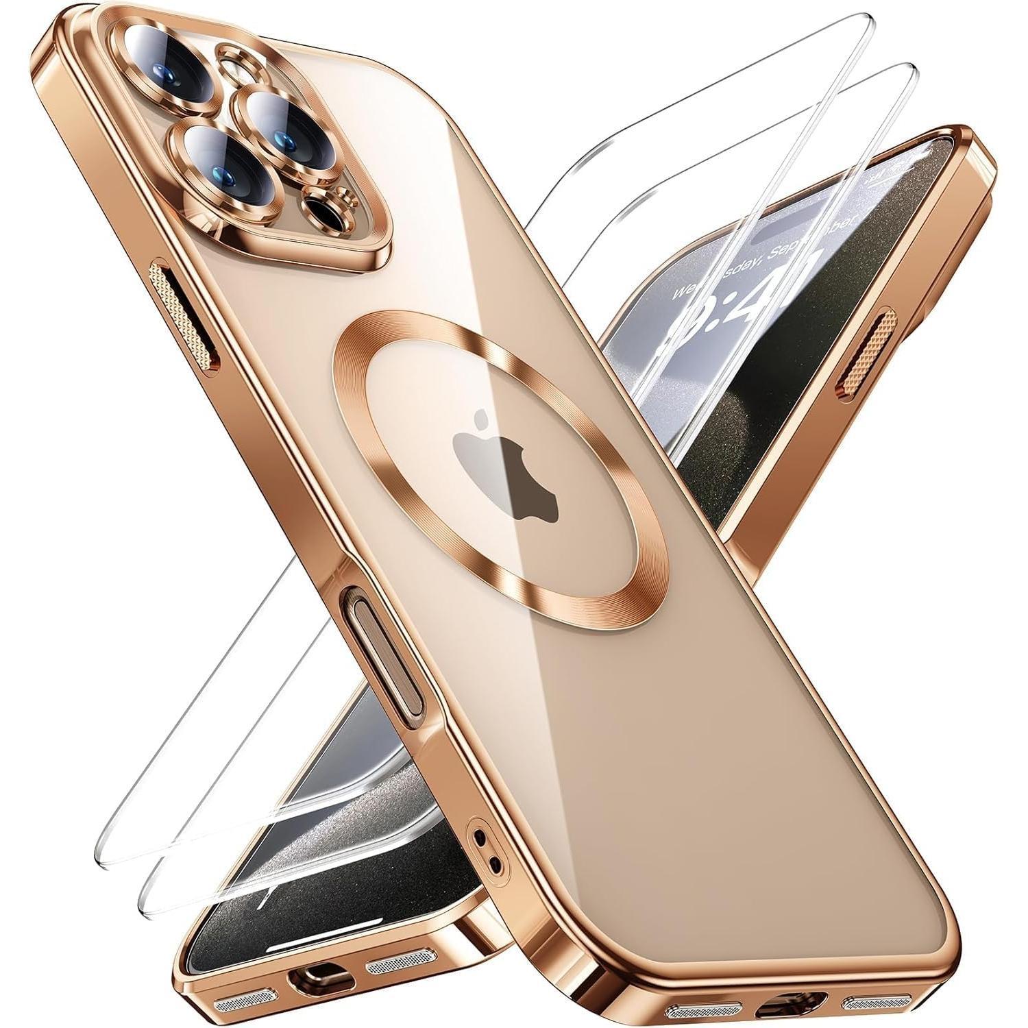 JUESHITUO for iPhone 16 Pro Case with 2X Screen Protection [Built-in Lens Protector] [Stronger N56 Magnets] [Not-Yellowing] Compatible with Magsafe Women Girls Color Clear Case (6.3