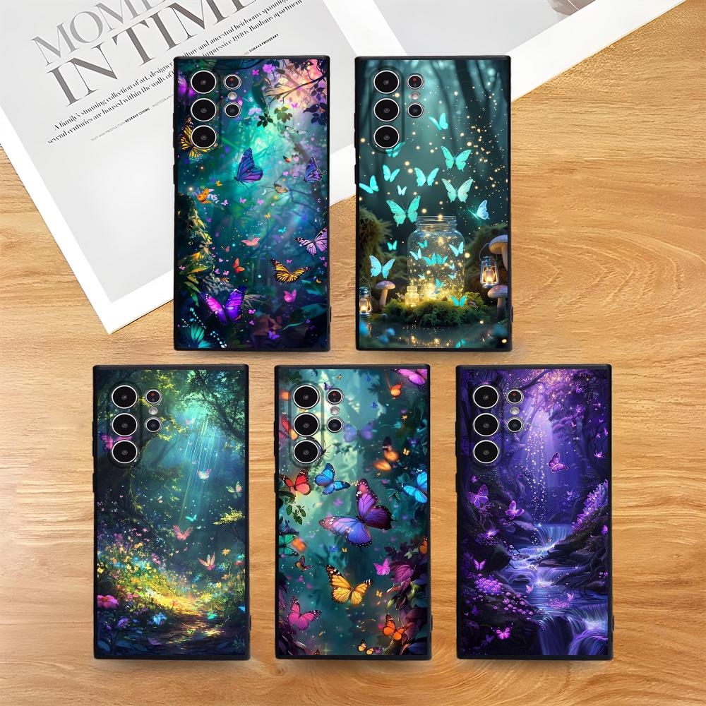 Glow In The Dark Butterfly Phone Case For Samsung Galaxy S25 S24 S22 S23 Ultra S21 S20 Plus 5G Frosted Shockproof Full Cover
