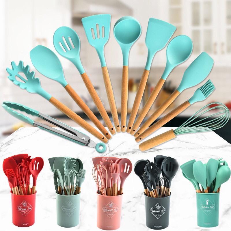 TwentyFour7 12 Pcs Silicone Cooking Tools Set Kitchen Cookware Utensi…