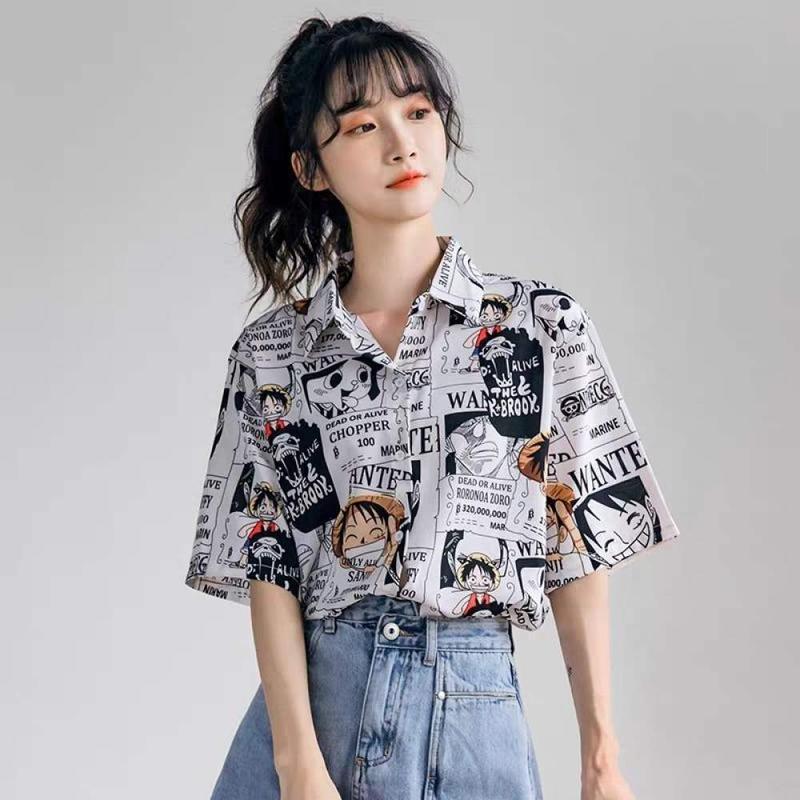 CLZQ  Women Short-sleeved Loose Cartoon Print Top Shirt