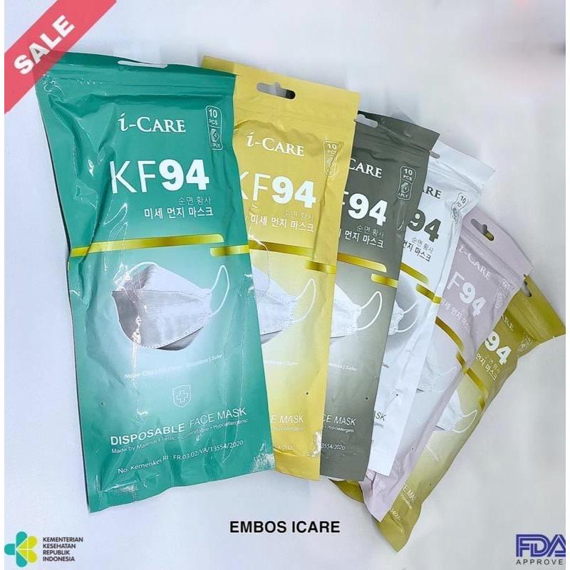 Masker KF94 ICARE 4PLY Embos I-Care izin Kemenkes Earloop KF 94 Premium Quality - Hitam 5 PLY