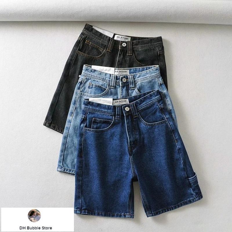 Hot! Korean style high waist denim shorts with long legs and big pock…