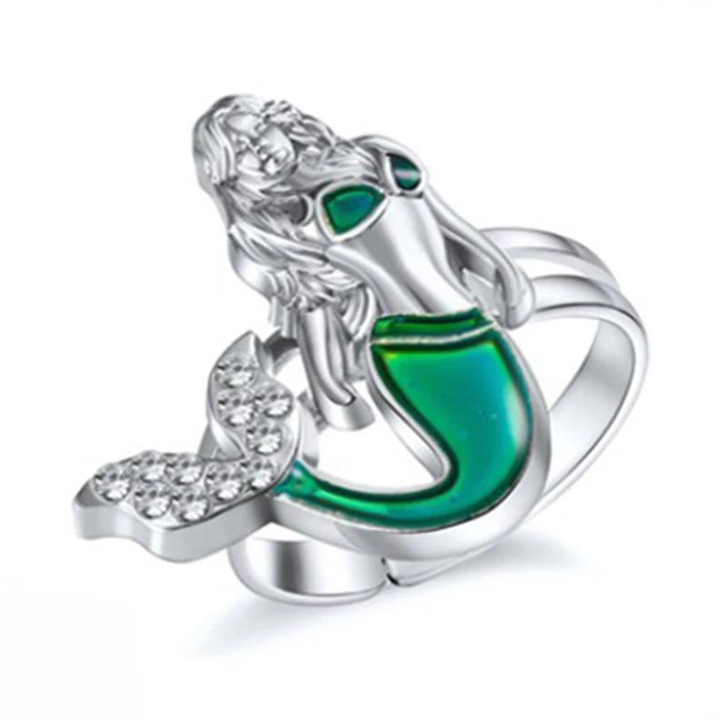 Mermaid Mood Ring Color Change Mood Ring Adjustable Emotion Feeling Changeable Temperature Ring Animals Jewelry For Women Men-CoolChinaGoods