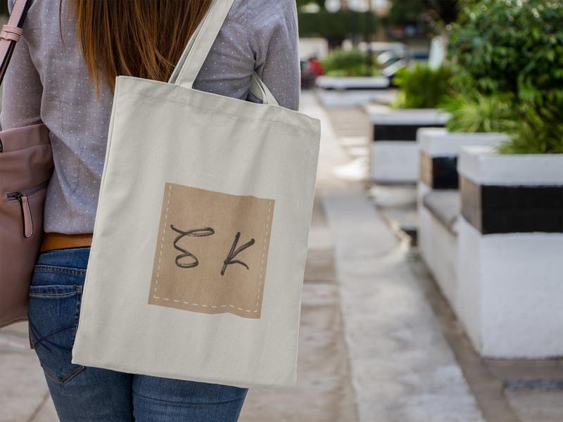 Custom Initial Edition Totebag dengan Saku Kulit Asli
