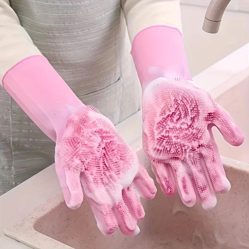 1Pair Kitchen Dishwashing Gloves, Silicone Household Waterproof Dishwashing Gloves Kitchen Washing Cleaning ToolsCoolCnGoods