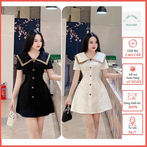 Váy thiết kế cổ Thủy thủ dáng xòe nhẹ tiểu thư [Hàng Loại 1]