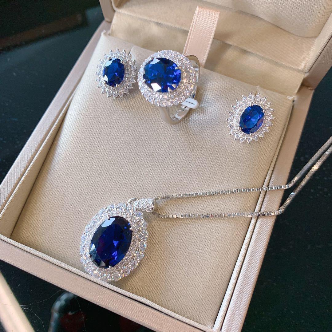 S925 silver jewelry set classic i denier ring earrings pendant set_voghion.com
