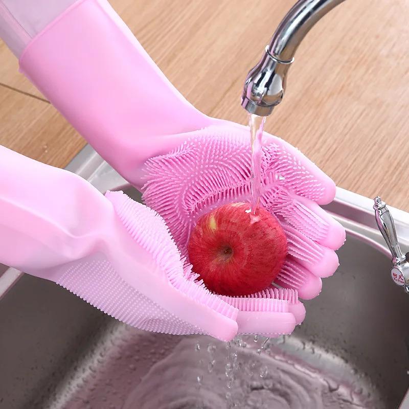1Pair Silicone Cleaning Gloves Magic Dish Washing Rubber Sponge Hand Durable Glove for Kitchen Household Dishwashing Clean ToolsCoolCnGoods