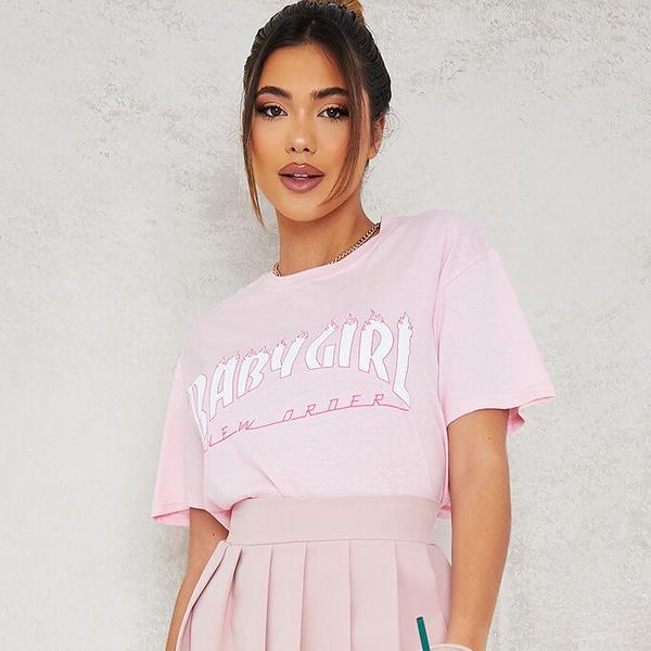 Baby Pink Baby Girl Flames Oversized T-Shirt