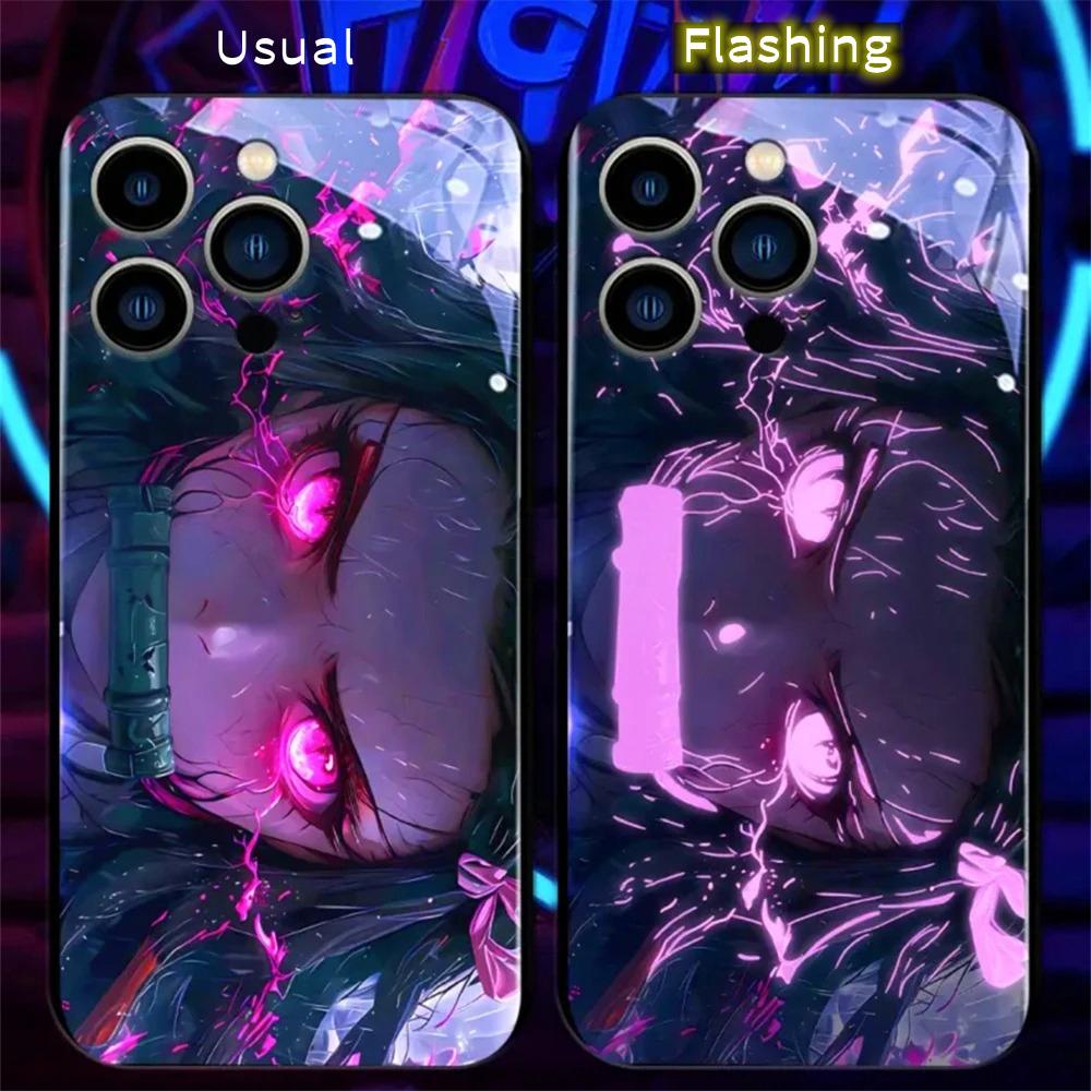 2025 Japanese Anime LED Flash Phone Case For Samsung S24 S23 S22 S21 S20 FE Note 20 Plus Ultra A54 A53 A32 Luminous Glass Cover
