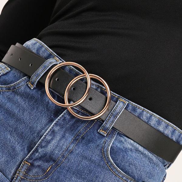 Black Double Circle Faux Leather Belt
