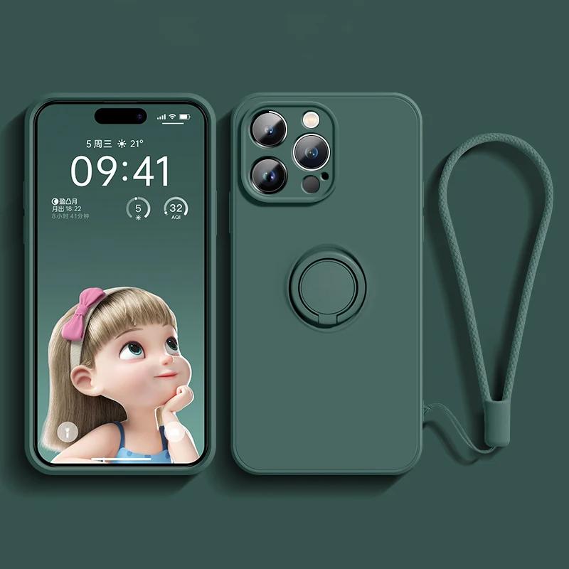 Magnetic Soft Silicone Phone Case For iPhone 16 15 14 13 12 11 Pro Max XS XR 8 7 Plus SE 2022 Full With Ring Holder Stand Cover