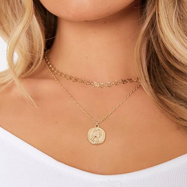 Gold Chain Coin Layered Necklace