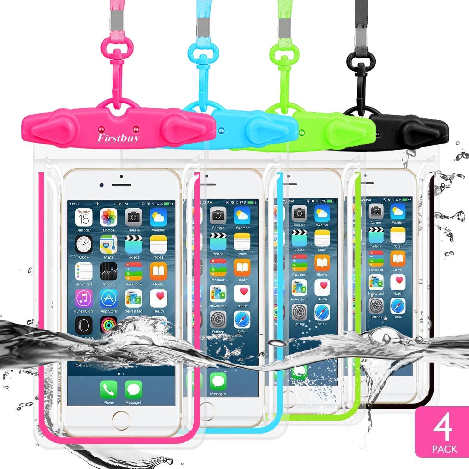 Universal Waterproof Phone Pouch, 4 Pack Waterproof Phone Case Dry Bag with Neck Strap Luminous Ornament for Water Games Protect iPhone 16 15 14 13 Pro Max Plus Galaxy S24 S23 Google Note up to 7.5