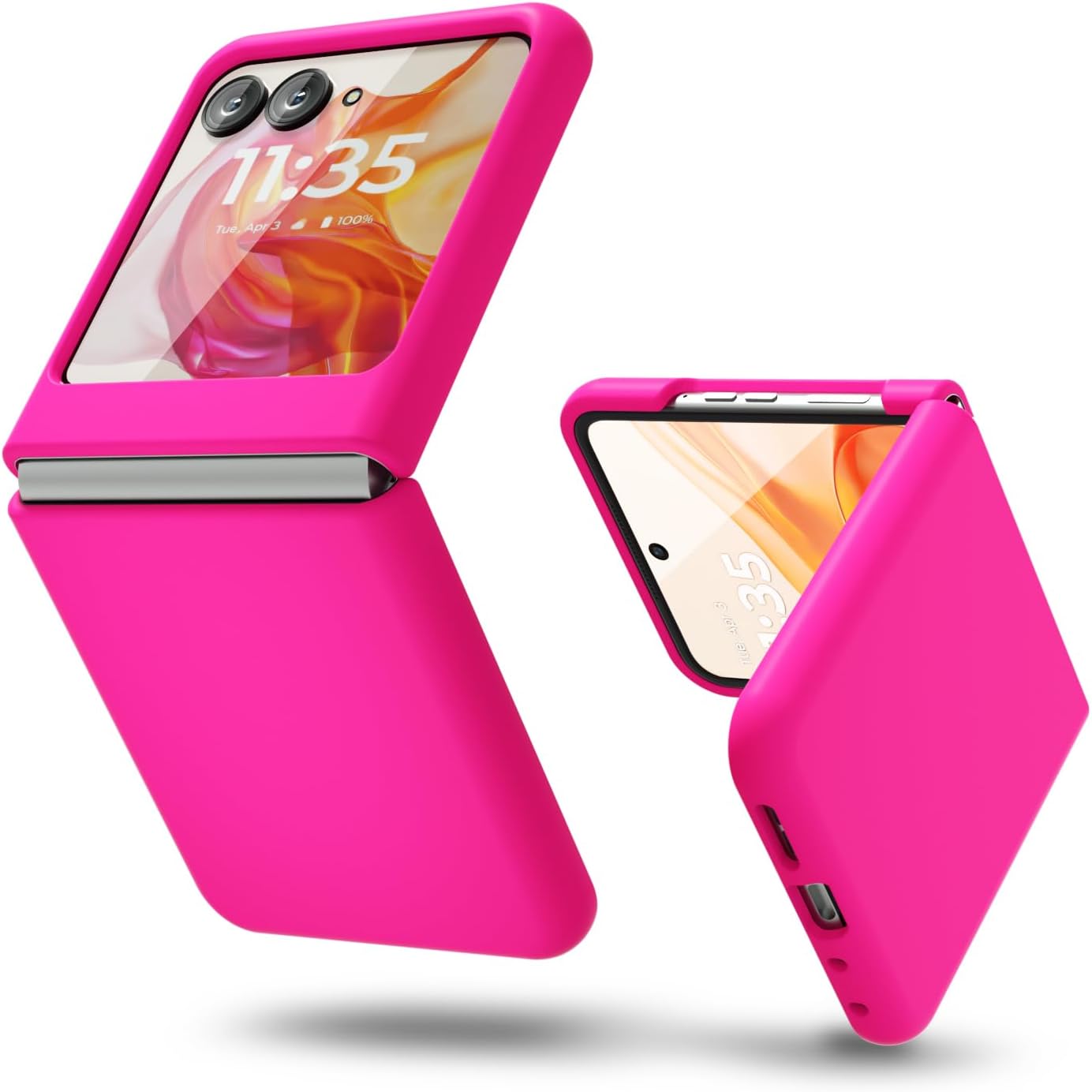 oakxco for Motorola Moto Razr 2024/2025 Phone Case Liquid Silicone, Cute Thin Slim Soft Rubber Gel for Women, Smooth Matte Plain Bright Color Girly Case with Camera Cover, Fluorescent Neon Hot Pink