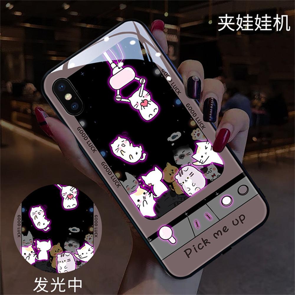 Cute Tempered Glass Luminous LED Case For Samsung S25 S24 S20 S21 S22 S23 FE Plus Ultra Note 10 20 Call Light Up Cover A14 A54
