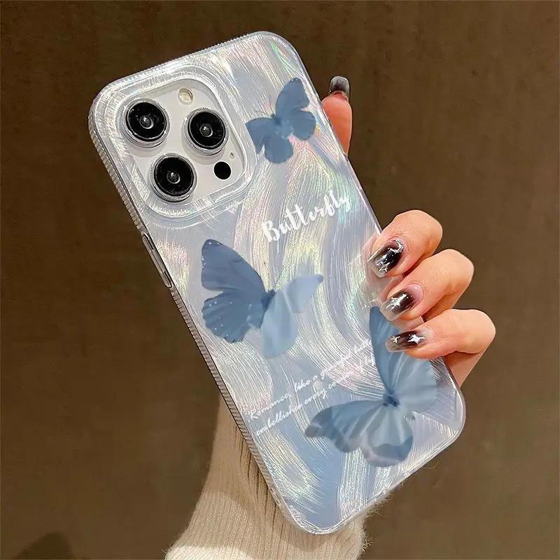 Fashion Blue Butterfly Phone Case For iPhone 15 16 Pro Max 16E 14 13 11 12Pro Max 7 8Plus SE2 X XS XR Shockproof Cover-CoolChinaGoods