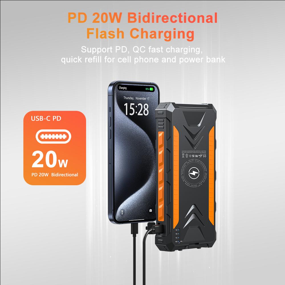 CE/FCC/ROHS certified solar power bank wireless charging large capacity mobile power supply KR-T01