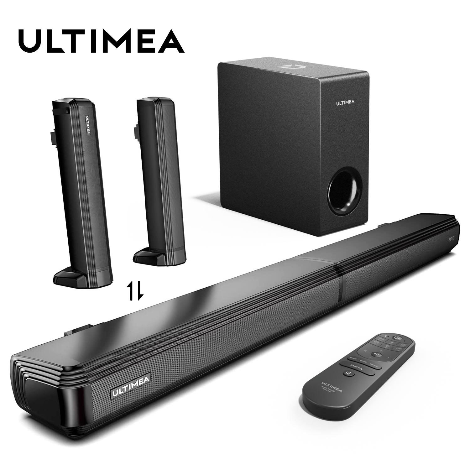 ULTIMEA 4.1CH TV Soundbar with Subwoofer,2-IN 1 Detachable Bluetooth Soundbar, Bass Adjustable,3EQ Modes TV Sound Bar Speakers
