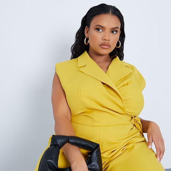 Yellow Plus Size Wrap Detail Sleeveless Blazer