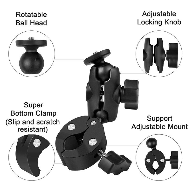 Motorcycle Bicycle Handlebar Clip Bracket For Insta360 X4 X3 X2 GoPro 12 11 10 SJCAM Selfie Stick Double Clip Monopod Mount_voghion.com