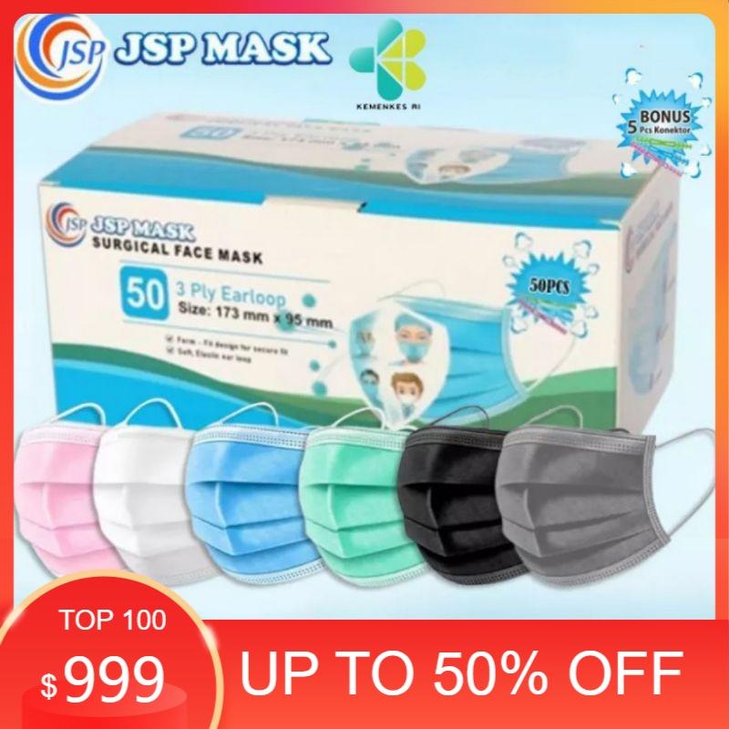 MASKER JSP MASK 3PLY EARLOOP ISI 50PCS (SURGICAL FACE MASK) Kulit - Putih