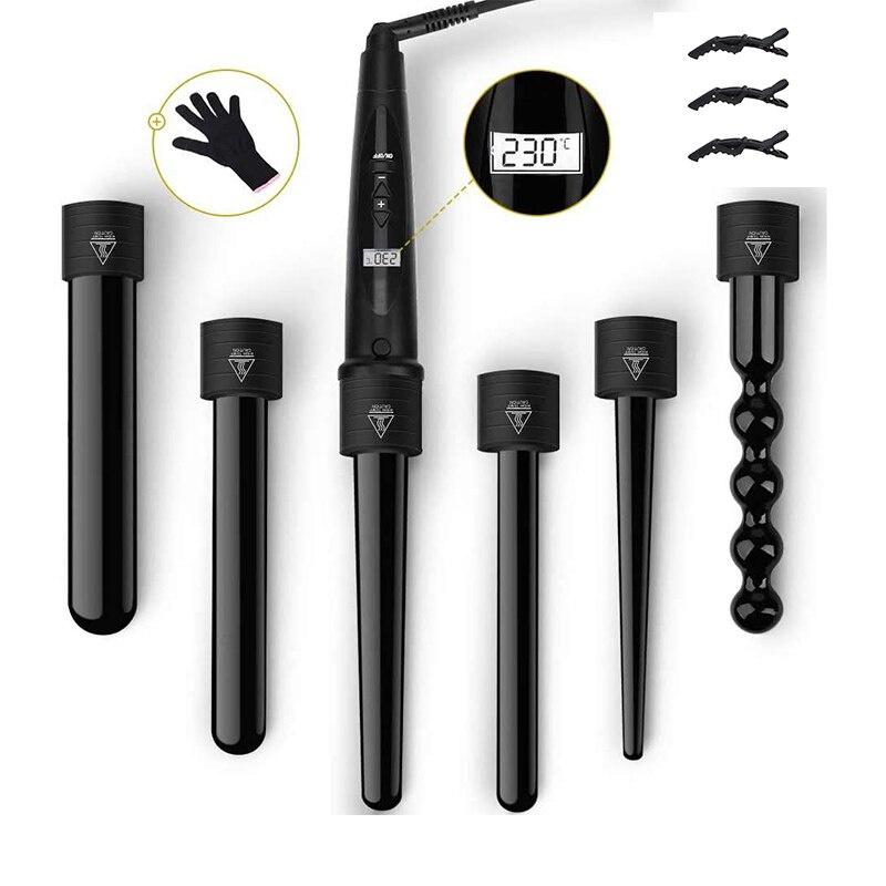 6 in 1 Curling Hair Iron Wand Set Temperature Adjustable with 6 Inter…