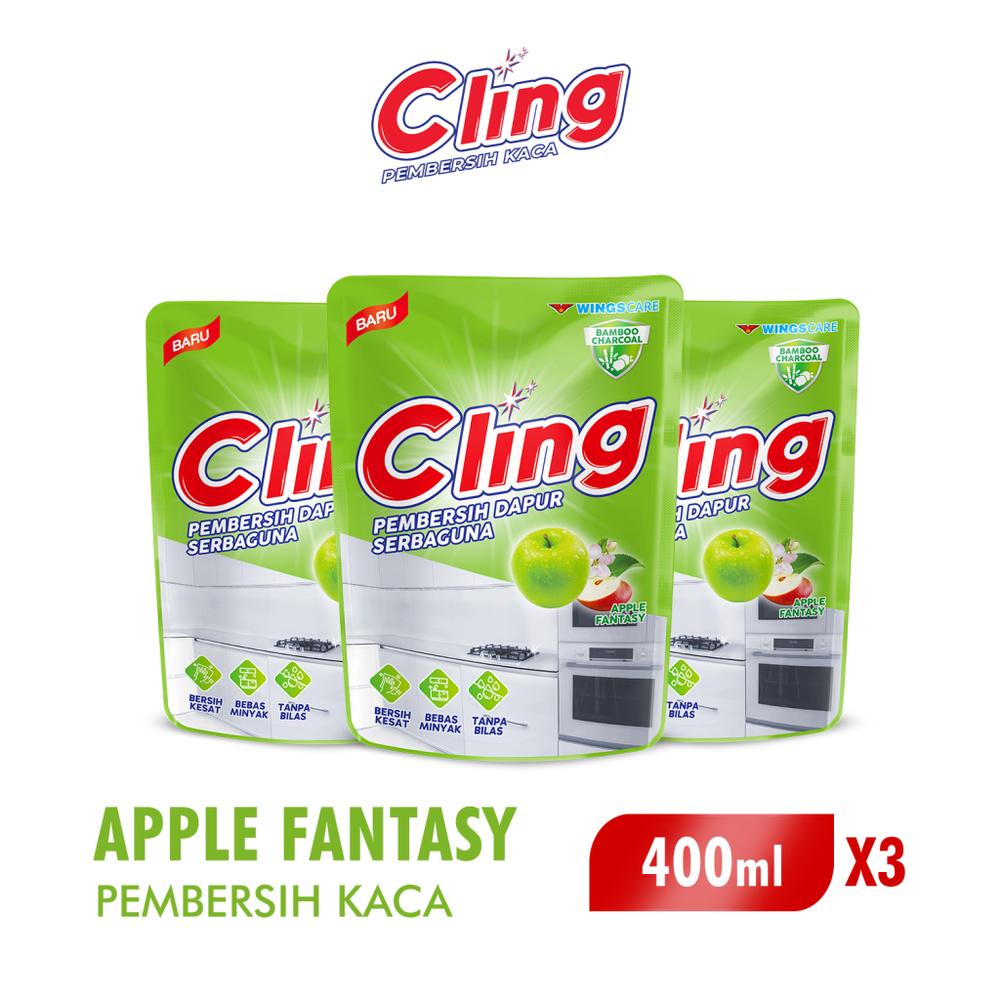 CLING Pembersih Dapur Apple Fantasy Refill Pouch 400ml x3
