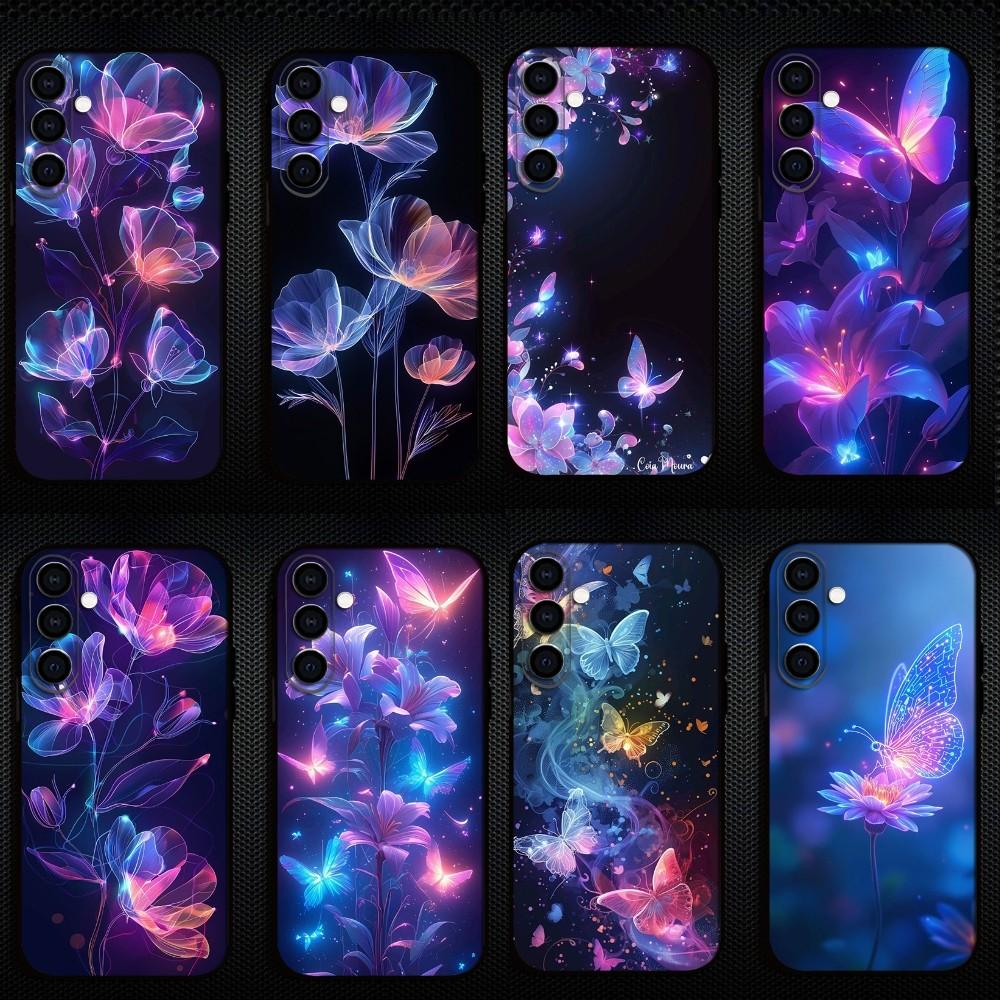 Glow in the dark flowers Phone Case For Samsung Galaxy A73/A72/A71/A70/A53/A52/A51/Others Soft Black Shell