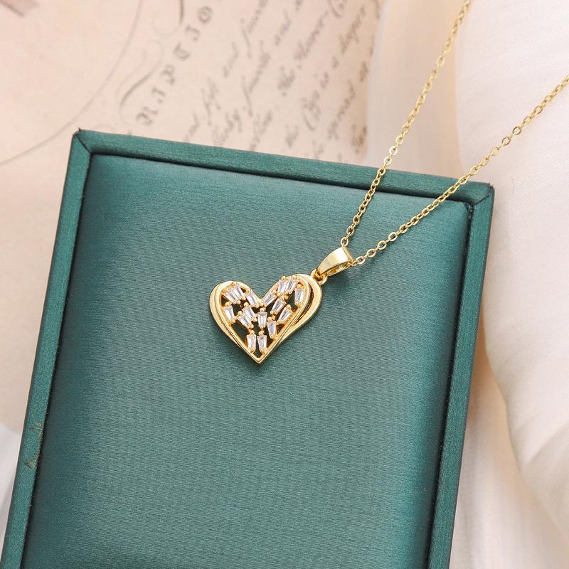 Collar con colgante de corazón de circonita dulce para mujer, cadena de acero inoxidable para el cuello, joyería, accesorios femeninos_voghion.com