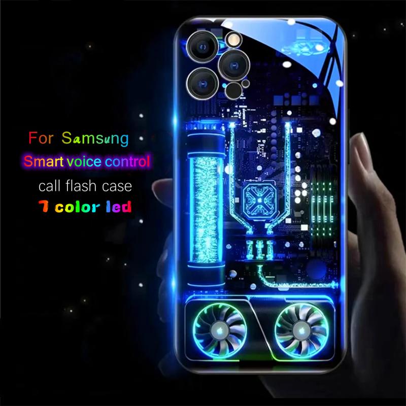 Mechanical Structure Led Device For Samsung Galaxy S24 S22 Plus S20 21 FE S23 Ultra Note 20 10 Plus Luminous glass phone case