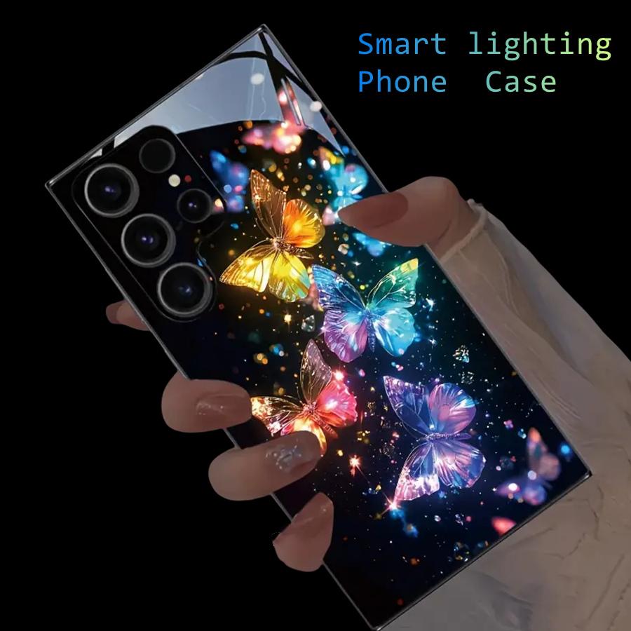 Butterfly Smart Colorful LED Phone Case For Samsung Galaxy S24 S22 S25 Plus S20 S21 FE S23 Ultra A53 A54 Glass Flash Phone Cover