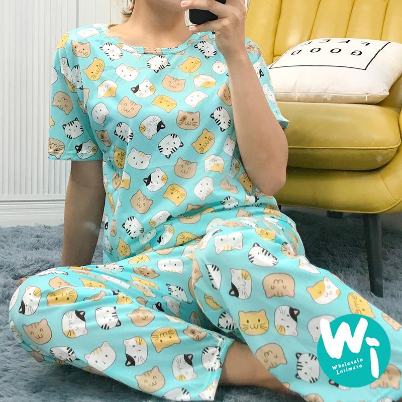 Korean Cotton Spandex Pajama Terno Cartoon Print Shirt Pants Sleepwea…