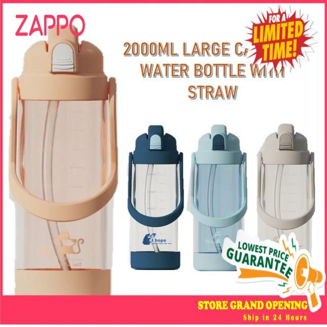 ZAPPO 2000ml Large Capacity Portable Water Bottle With Straw With Han…