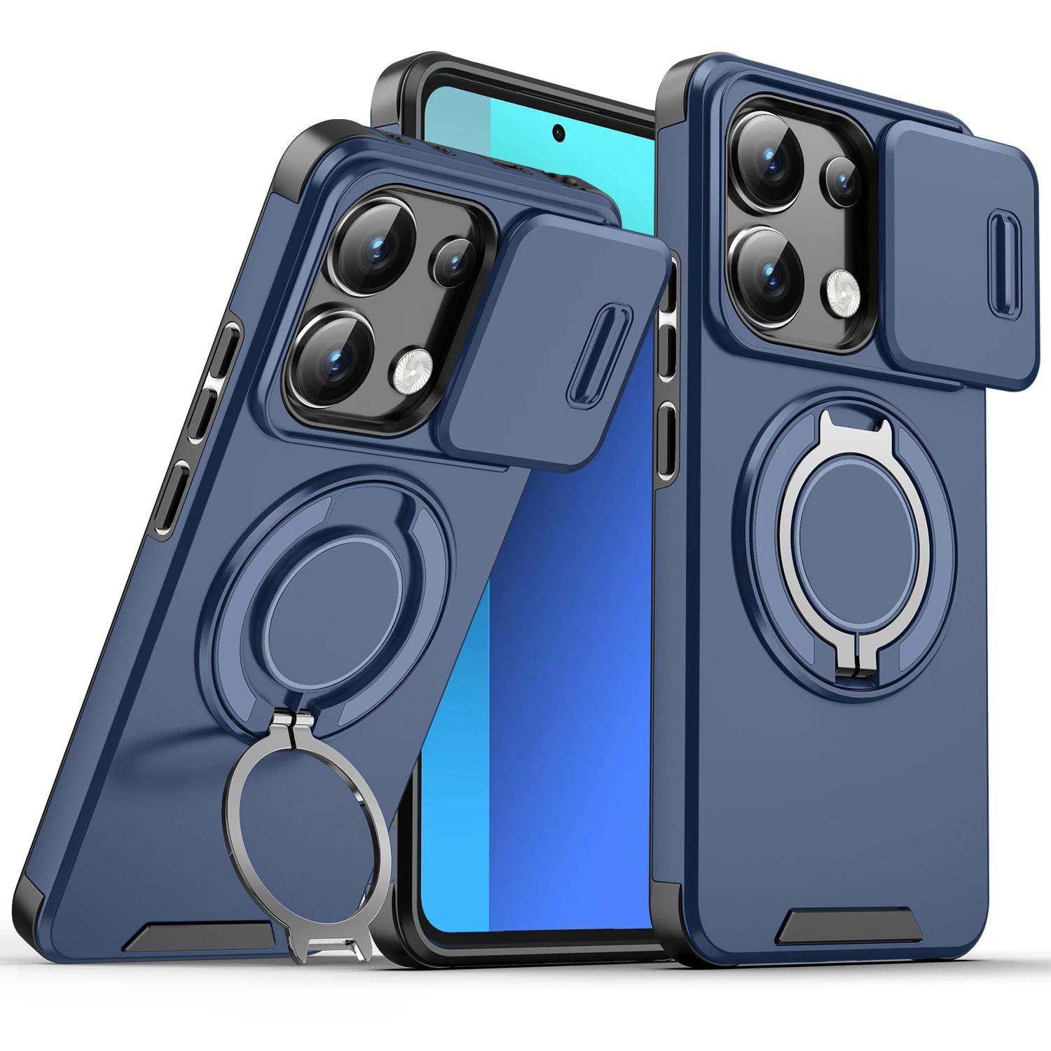 Shockproof Magnetic Case for Redmi Note 14 13 Pro 5G 4G Plus Slide Camera Lens Ring Stand Protect Cover