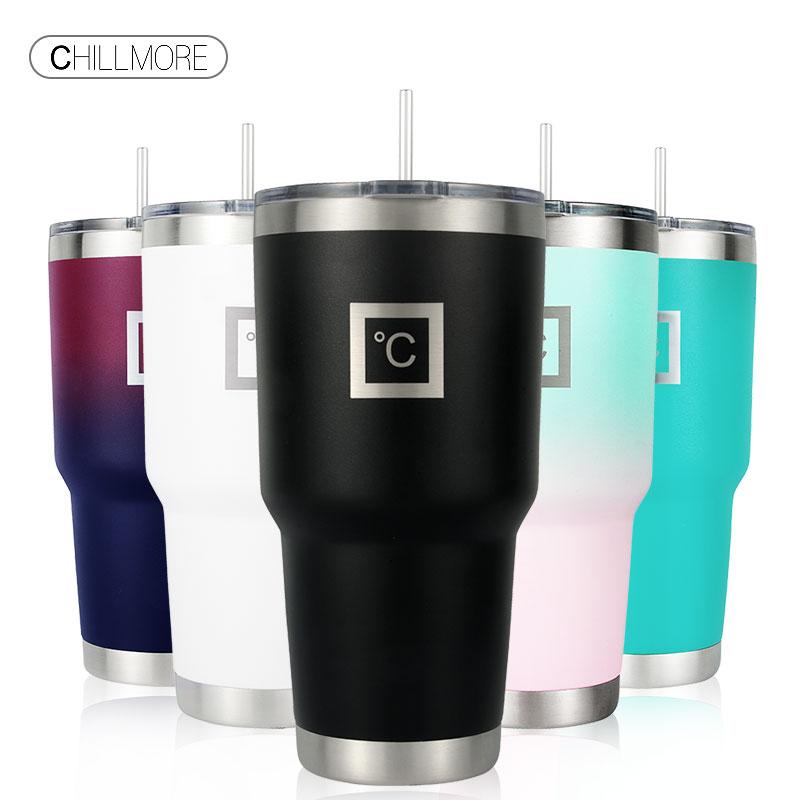 CHILLMORE Stainless Steel Vacuum Insulated 30 oz,  2 Straws,Travel Mu…